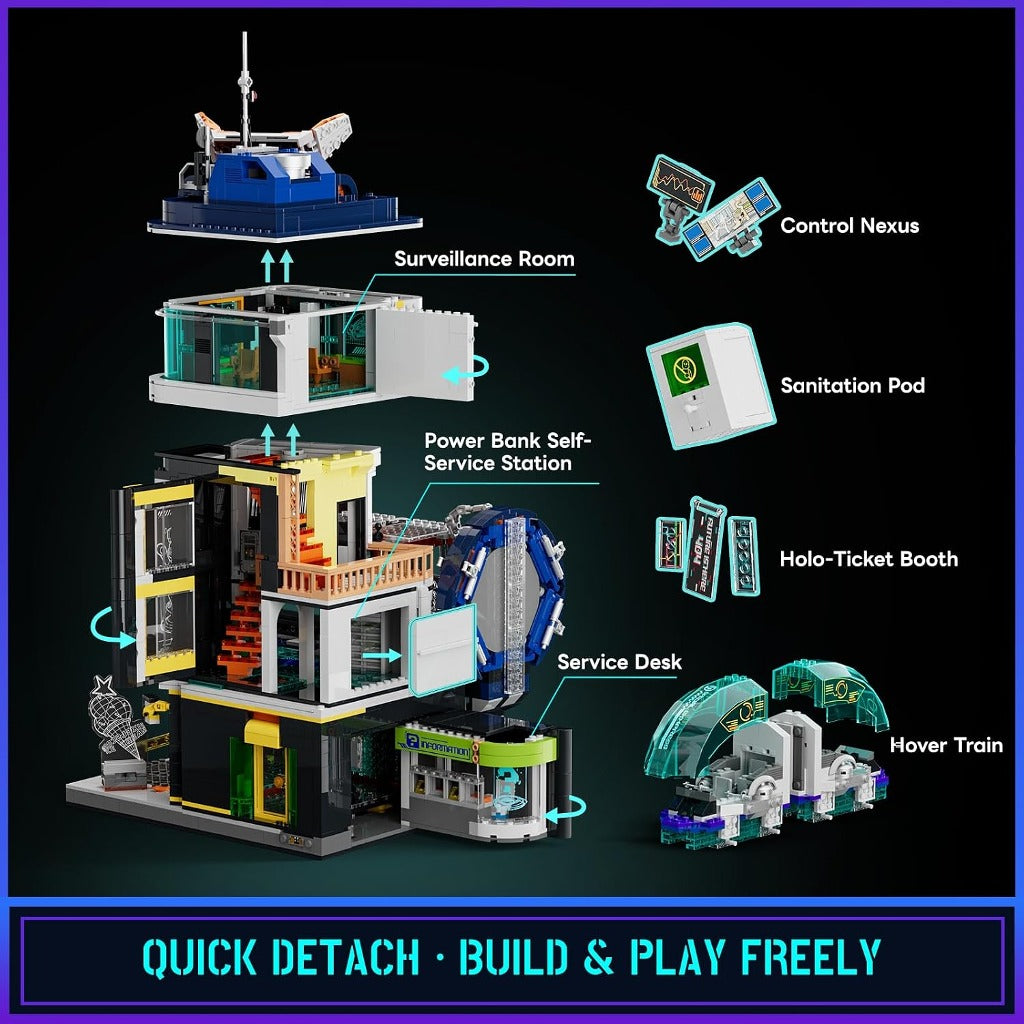 Lumibricks Floating Train Station (L9098) building set - view 3