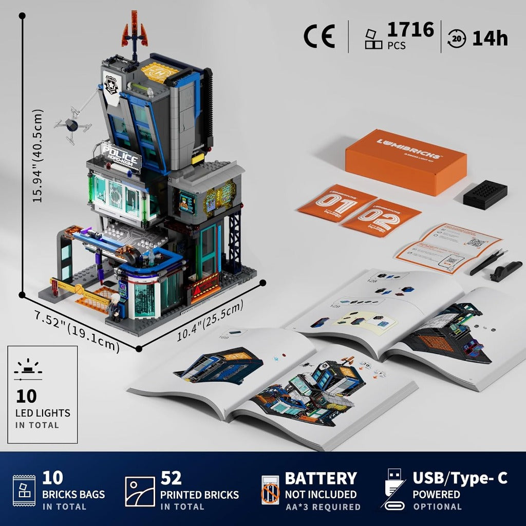 Lumibricks Cyberpunk Police HQ (17009) building set - view 2